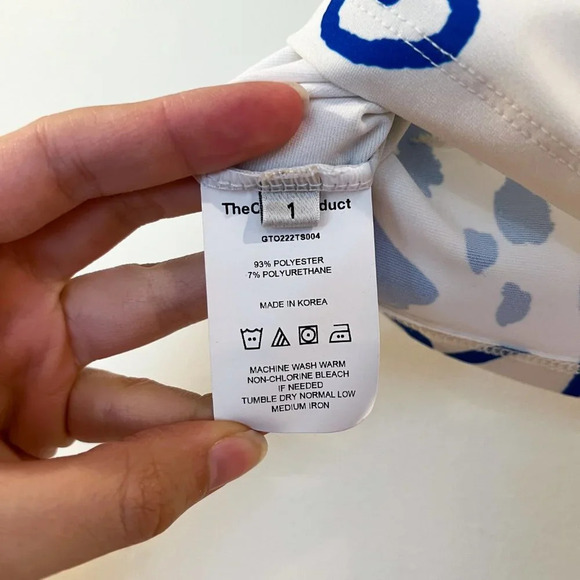 The Open Product White Blue Floral Beachy Tropical Cropped Short Sleeve Baby Tee - Picture 8 of 8